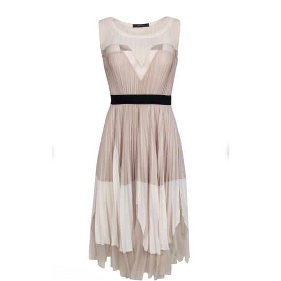 BCBG Max Azria Beige Pleated Sleeveless Cocktail Dress Women’s Sz 4 - Picture 1 of 7